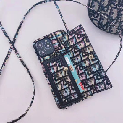 Gold thread embroidery messenger bracket phone case for iPhone