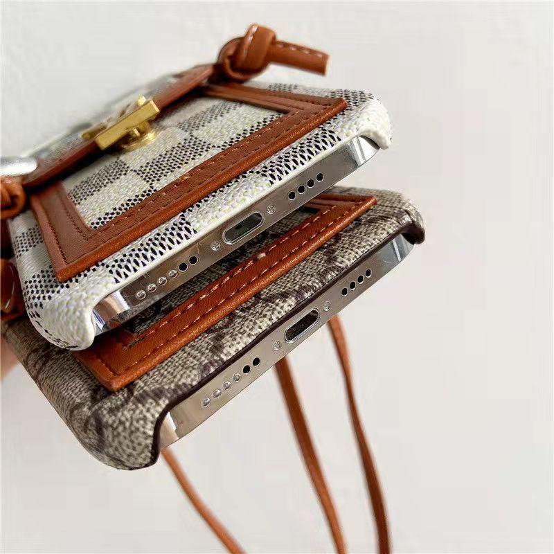 Luxury letter printing  leather card crossbody phone case for iphone