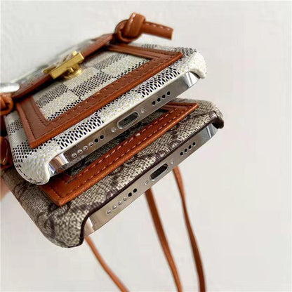 Luxury letter printing  leather card crossbody phone case for iphone