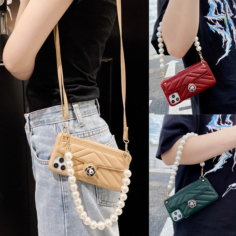 Leather pearl bracelet card case phone case