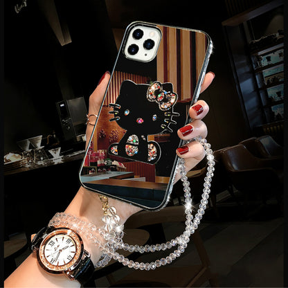 Rhinestone mirror lanyard phone case