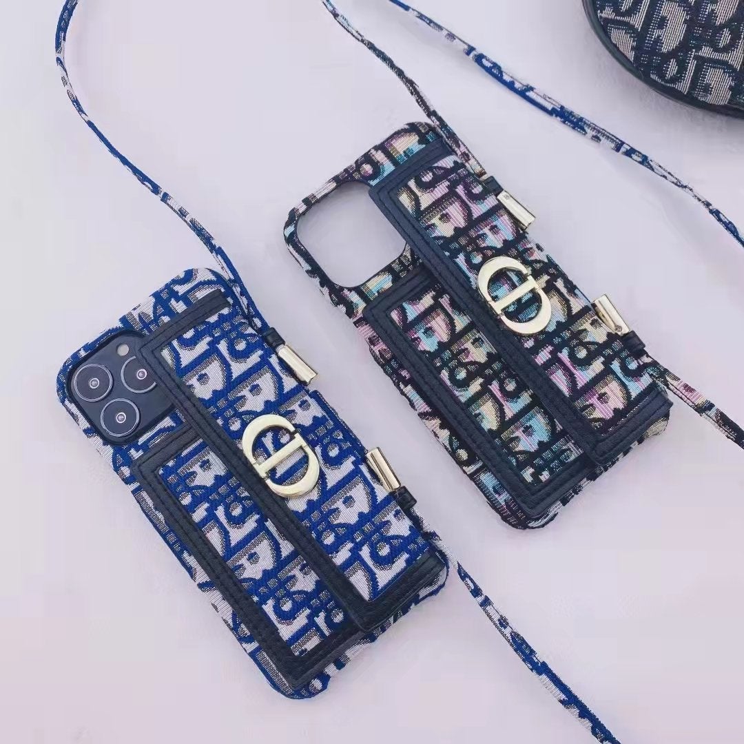 Gold thread embroidery messenger bracket phone case for iPhone