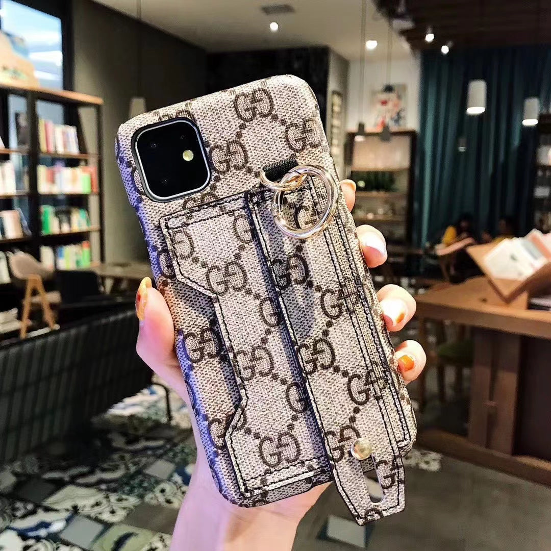 Leather card bag wrist strap phone case