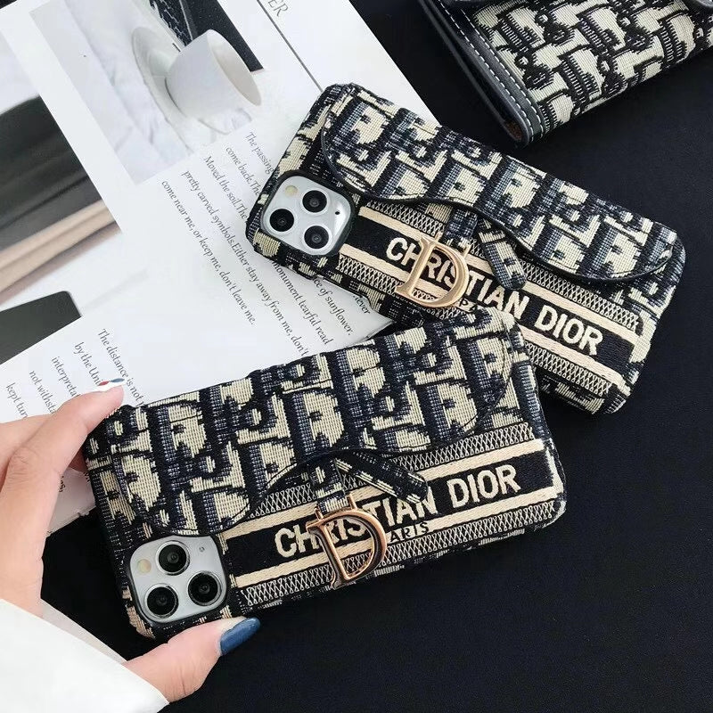 Embroidered retro card case phone case