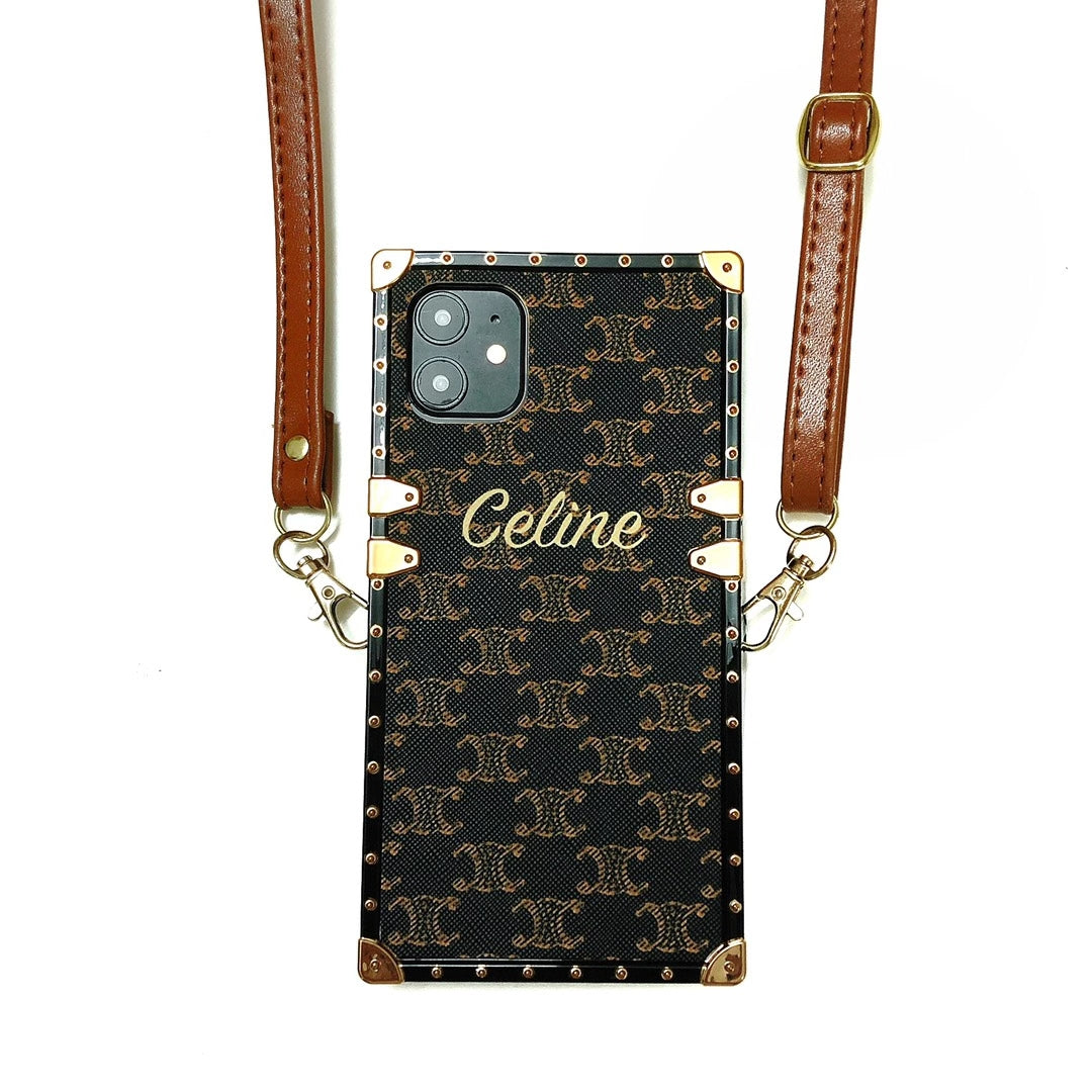 Leather lanyard  square phone case