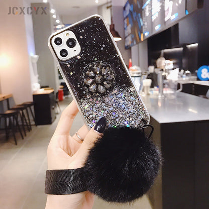 Starry sky silver foil holder hairball  phone case