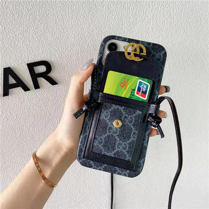 Luxury letter printing  leather card crossbody phone case for iphone