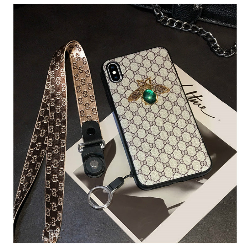 Rhinestone bee lanyard phone case