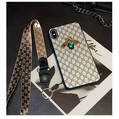 Rhinestone bee lanyard phone case