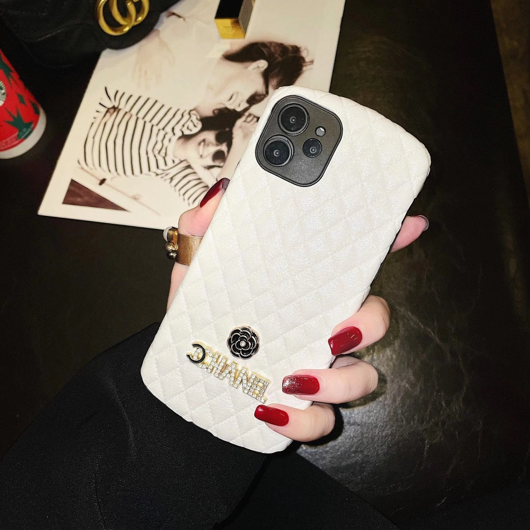 Diamond-studded leather phone case