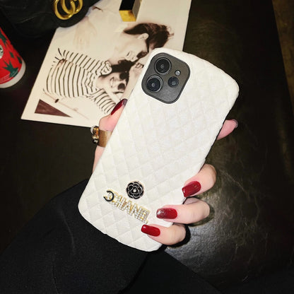 Diamond-studded leather phone case