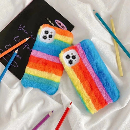 Rainbow color plush phone case