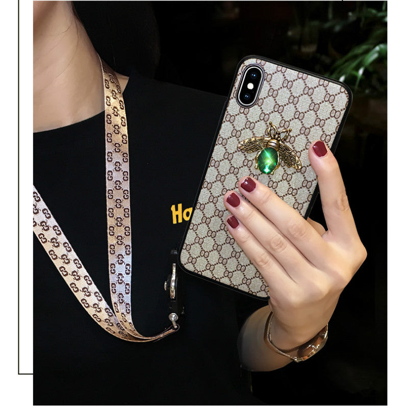 Rhinestone bee lanyard phone case