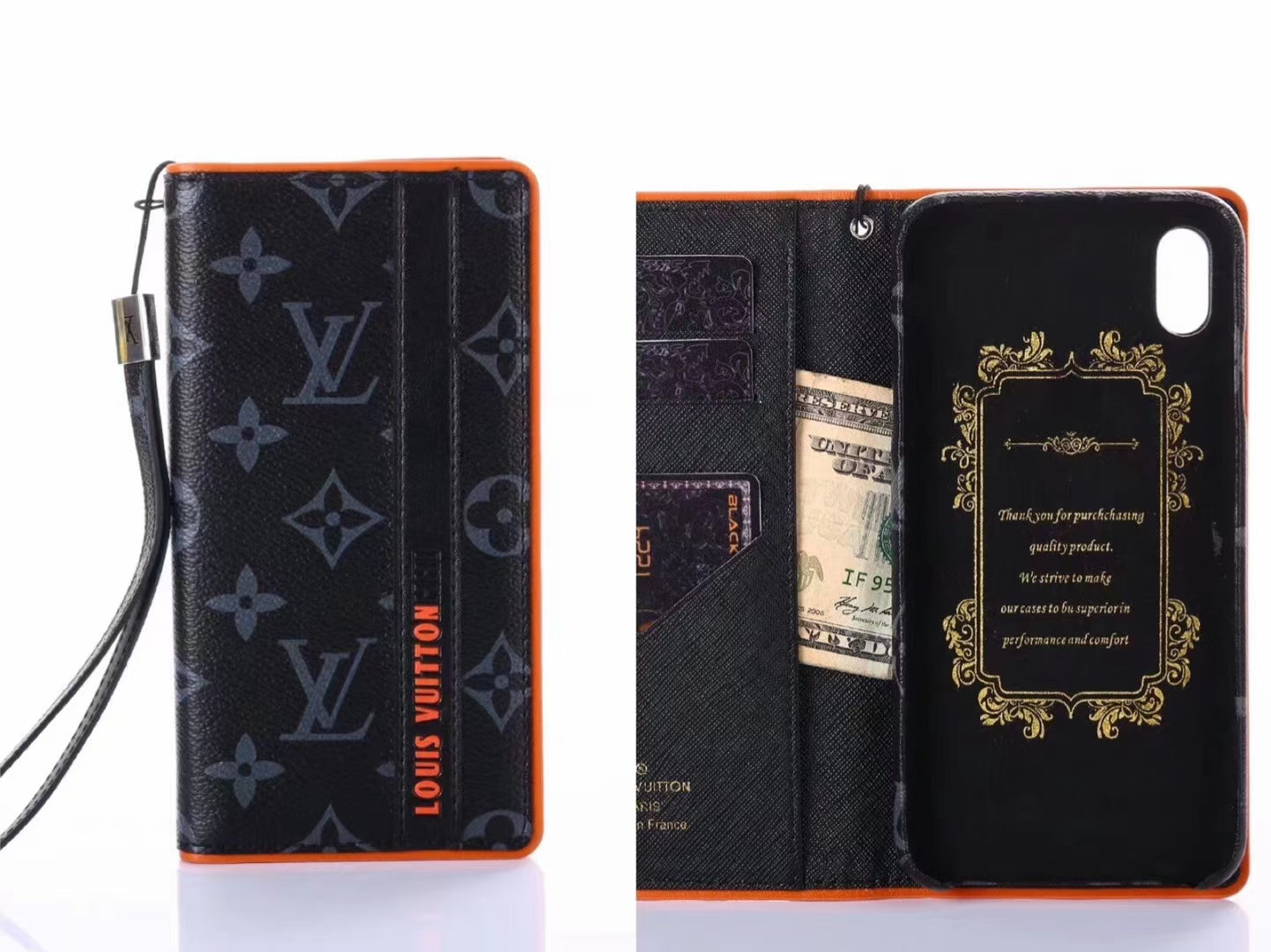 Square leather card case phone case