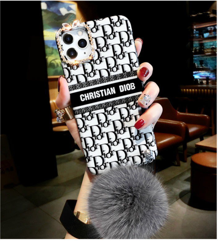 Luxury letter hair ball lanyard phone case