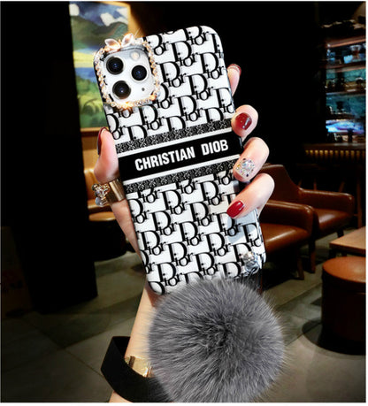 Luxury letter hair ball lanyard phone case