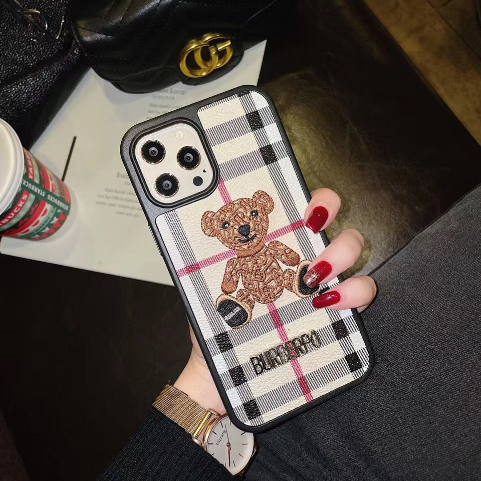 Fashion embroidery Plaid phone case