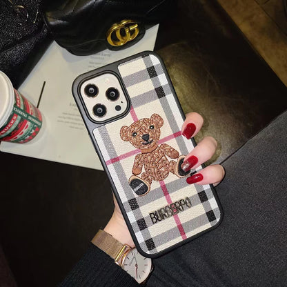 Fashion embroidery Plaid phone case