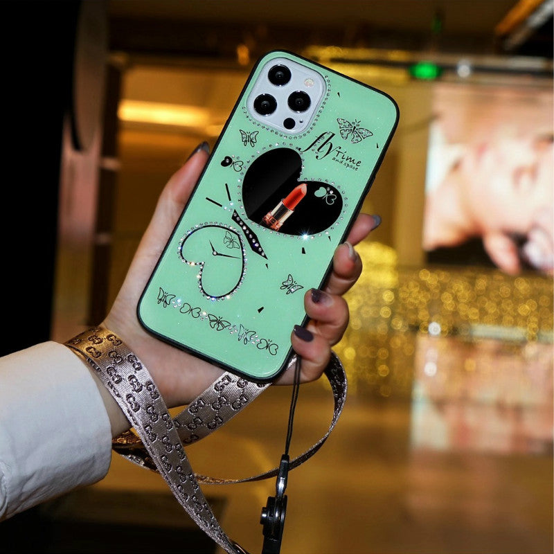 Love heart mirror lanyard phone case