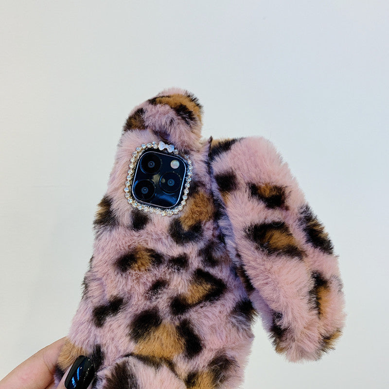Leopard rabbit plush phone case for iphone