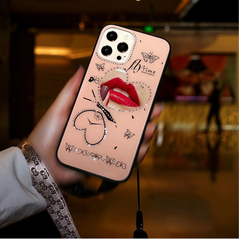 Love heart mirror lanyard phone case