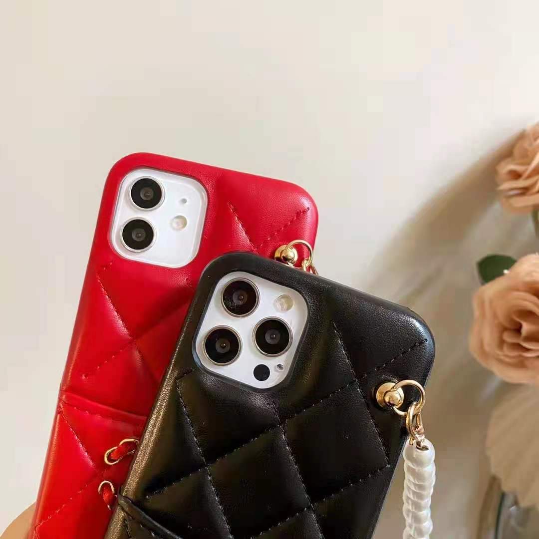 Leather card pearl bracelet phone case For iphone