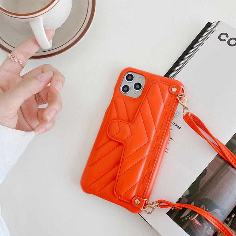 High-end leather hanging bag phone case