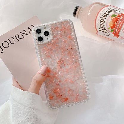 Glitter Pink Petal Clear Phone Case