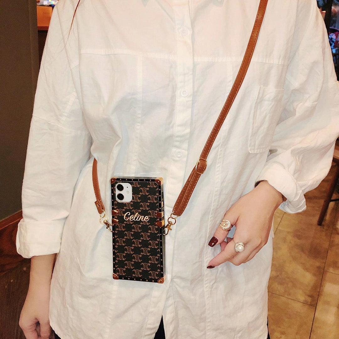Leather lanyard  square phone case