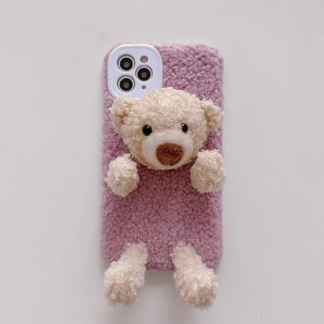 Three-dimensional bear plush phone case