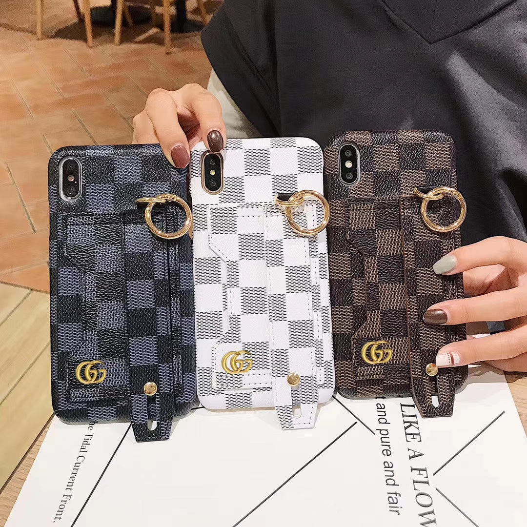 Leather card bag wrist strap phone case