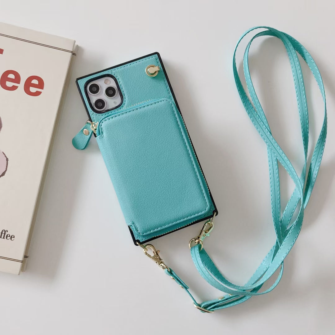 Zipper card bag square phone case for iphone