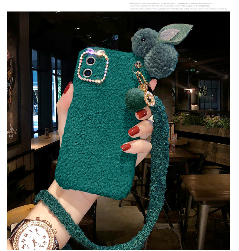 Rhinestone Plush rabbit phone case