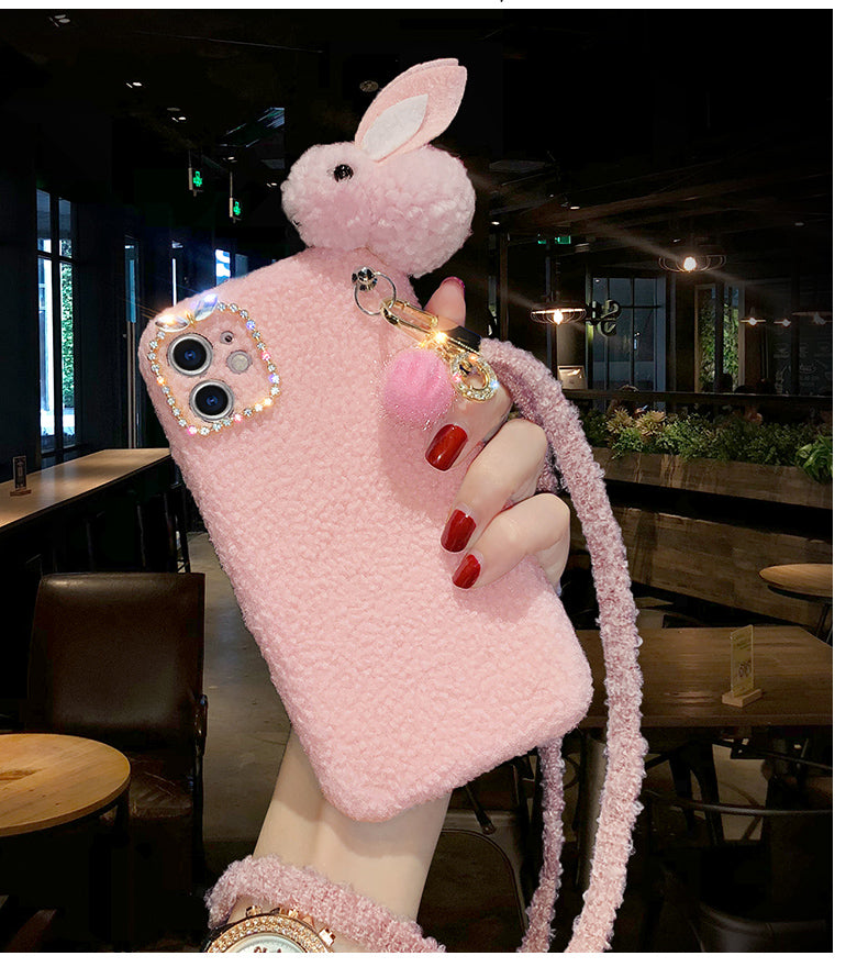 Rhinestone Plush rabbit phone case