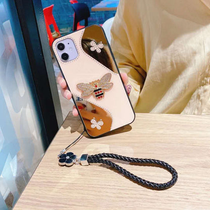 Rhinestone bee butterfly mirror phone case