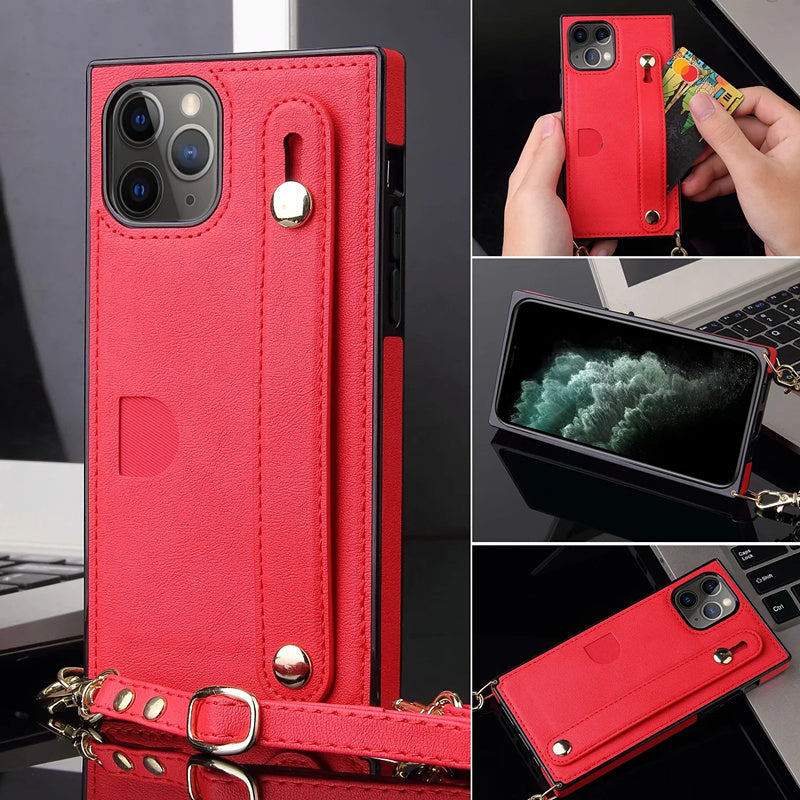 Wallet card lanyard phone case