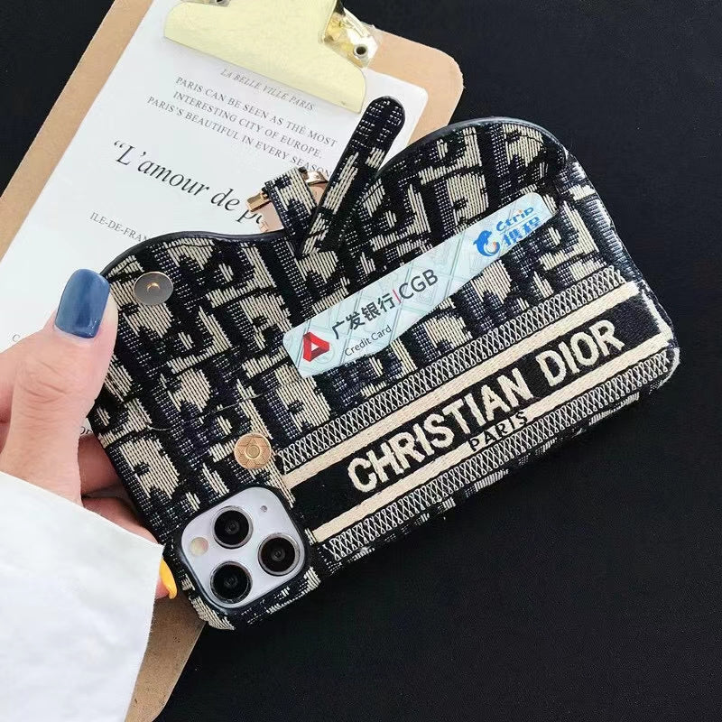 Embroidered retro card case phone case