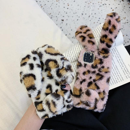 Leopard rabbit plush phone case for samsung