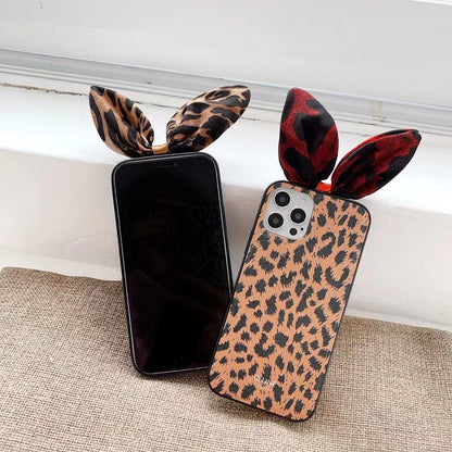 Leopard print rabbit ear phone case