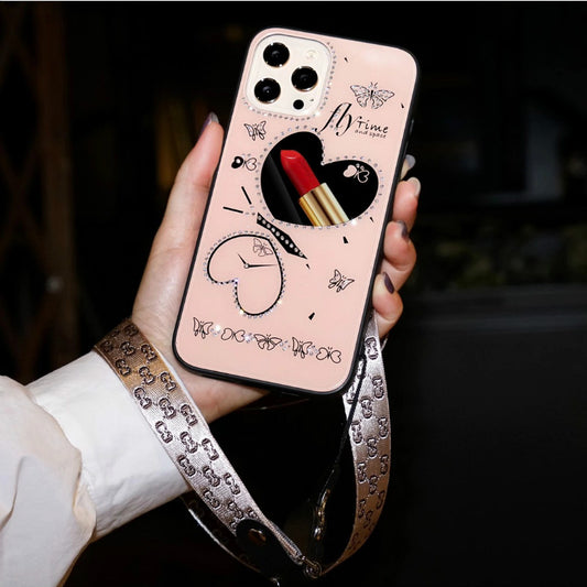 Love heart mirror lanyard phone case