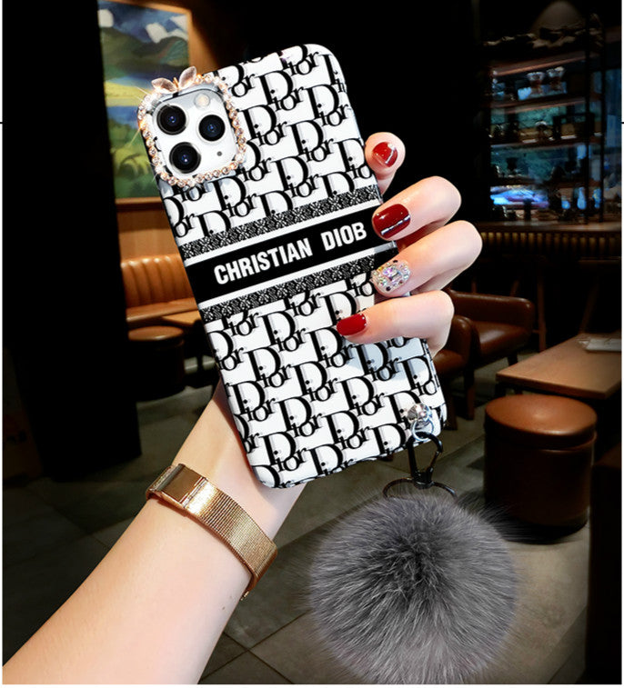 Luxury letter hair ball lanyard phone case
