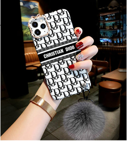 Luxury letter hair ball lanyard phone case