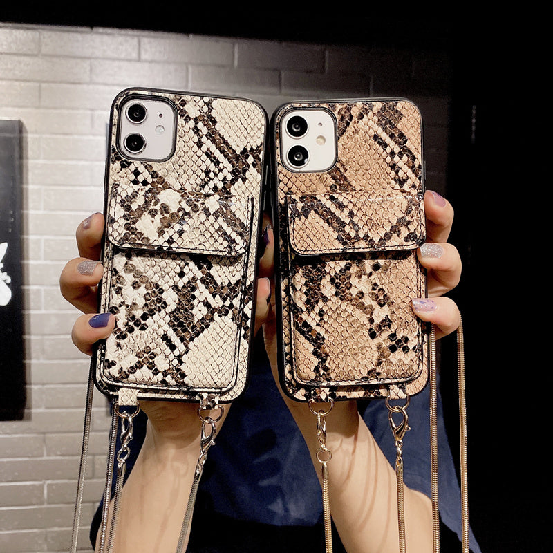 Snakeskin wallet hanging chain phone case