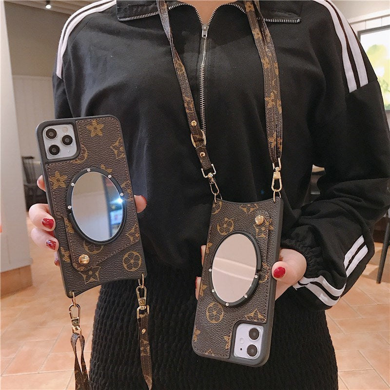 Luxury makeup mirror bracket phone case