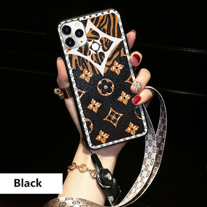 Tide Brand Lanyard Texture Leather Phone Case - LVCASE