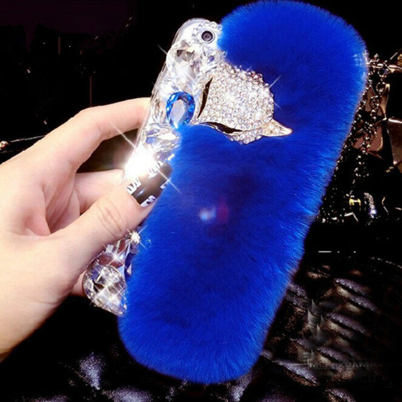 Fashion crystal plush phone case