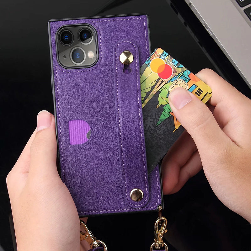 Wallet card lanyard phone case