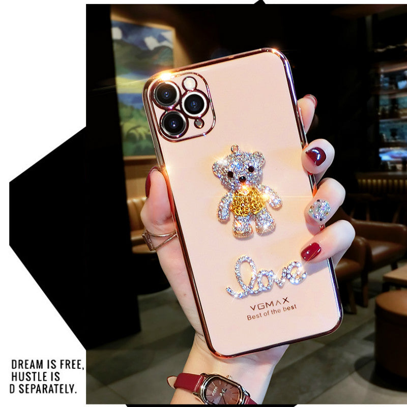 Diamond-studded bear electroplating phone case