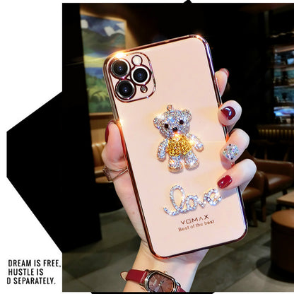 Diamond-studded bear electroplating phone case
