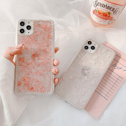 Glitter Pink Petal Clear Phone Case